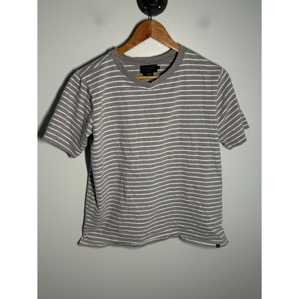 Pendleton Womens Gray White Striped Short Sleeve Crewneck T-Shirt Size S